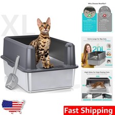 XL Stainless Steel Litter Box, High-Sided Enclosure, Odorless, Durable