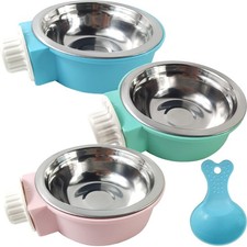 GXXMEI 3PCS Crate Dog Bowls with Food Scoop Removable Blue, Green, Pink