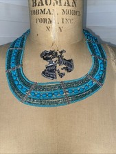 Turquoise Layered Beaded Strands Statement Bib Collar Necklace Southwest