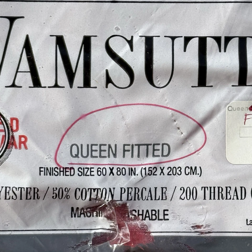 NEW Vintage Wamsutta 50/50 Queen Fitted Sheet Selected Irregular Red NIP NWT - Image 3 of 4