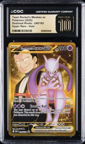 2025 POKEMON DESTINED RIVALS HYPER RARE TEAM ROCKET'S MEWTWO EX CGC 10 PRISTINE