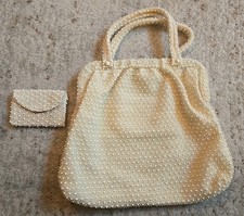 50  s Corde-Bead By Lumured Vintage Beaded Purse Ivory Handbag Wedding Clutch