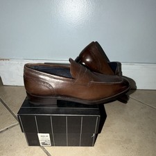 Ermenegildo Zegna Men  s Brown Leather Penny Strap Slip-On Loafers 8 NIB