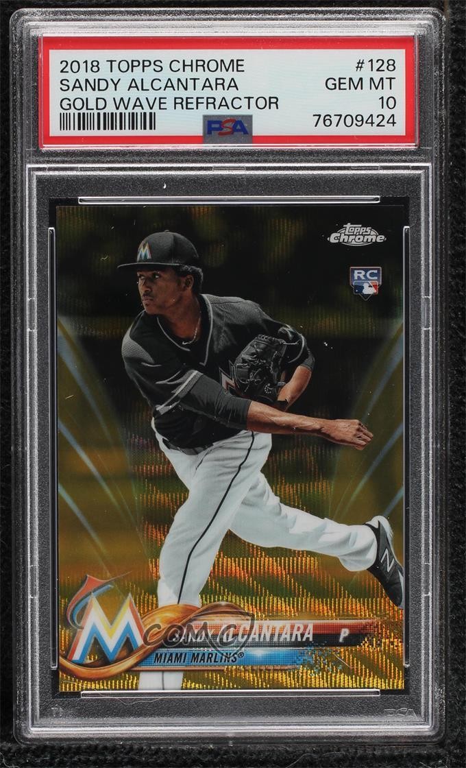 2018 Topps Chrome Gold Wave Refractor 26/50 Sandy Alcantara PSA 10 GEM MT 1h4