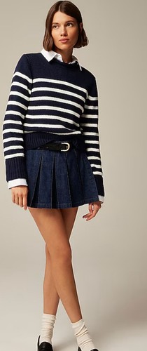 J.Crew $90 Heritage cotton Rollneck™ sweater stripe Navy White Size Large CE486