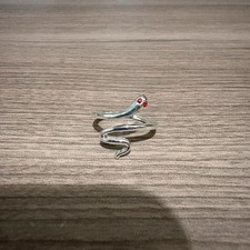 Silver and red snake ring