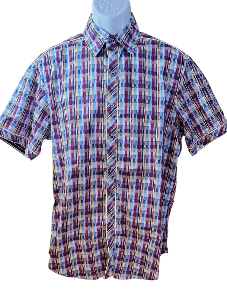 VTG Robert Graham Men M Multicolor Short Sleeve Collared Button Down Blend Shirt - Image 2 of 4