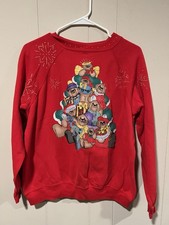 Hanes Her Way Women  s Christmas Sweatshirt Size Medium Red Teddy Bears VTG Retro