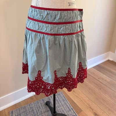 Hoss Intropia Women's Mint/Red Skirt Embroidered Scalloped Trim Size 42