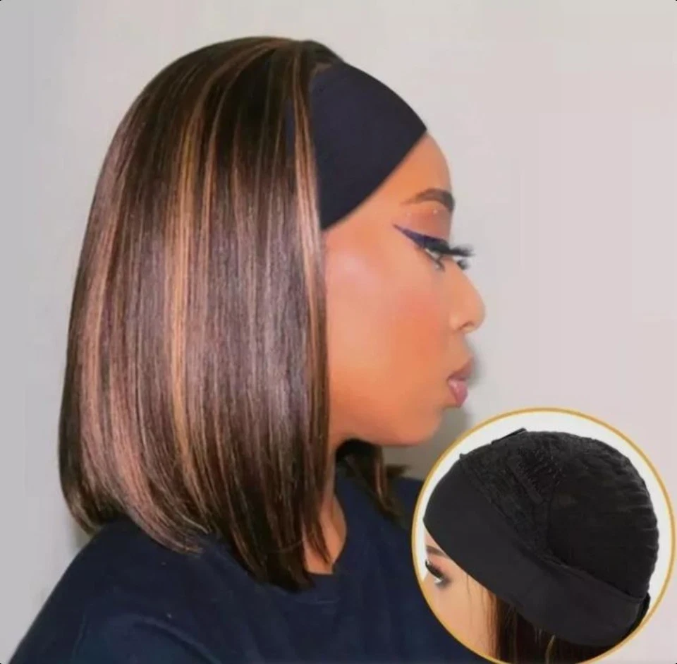 Коричневые короткие прямые синтетические парики с оголовьем для черных женщин парики с волосами Bob - Изображение 3 из 4