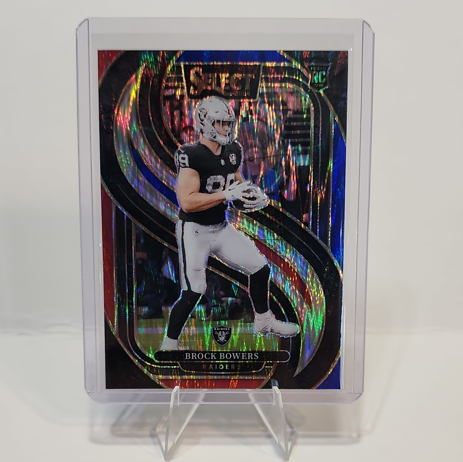 2024 Select Brock Bowers Premier Level Red White Blue Prizm Shock RC No. 118