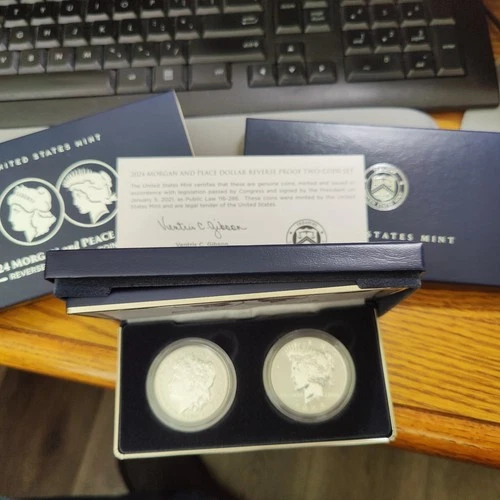 2024 S US MORGAN & PEACE .999 SILVER DOLLAR REVERSE PROOF TWO COIN SET COMPLETE