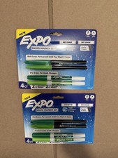 -NEW- Expo 4ct Fine Mixed 2 Dry / 2 Wet Erase Marker Assorted Green Set Of 2