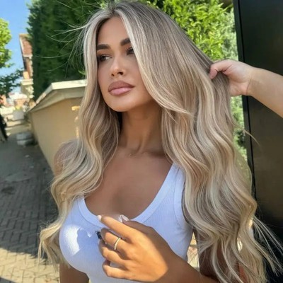 Natural Brown Roots to Ash Blonde End 100% Human Hair Lace Front Wigs for Women