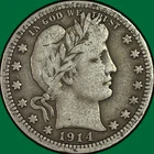 1914 Barber Quarter Very Fine VF Coin #46817