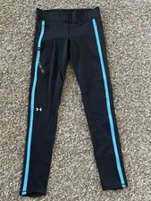 Women  s Under Armour Cold Gear Black Turquoise Compression Leggings Med NWT