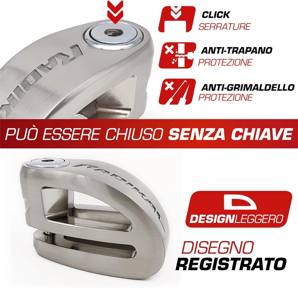 RK306S Bloccadisco Moto, Design Più Leggero a Doppio Ponte, Chiusura Facile Con - Immagine 4 di 4