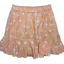 Loft Orange Garden Embroidered Godet Ruffle Skirt S