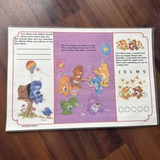Vintage 1985 Care bear Kids Placemat Learning Tool 17.5x12