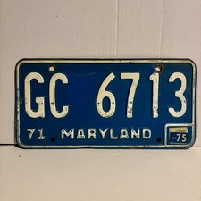 71 MARYLAND 1971 LICENSE PLATE  VINTAGE SINGLE PLATE  TAG  1975 STICKER