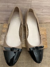 Cole Haan Grand.OS Tan Leather Black Patent Cap Toe Bow Ballet Flats 8.5 B