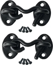 2 Pack Hook and Eye Latch for Door 2 inch Black, Stainless Steel Barn Door Lock 