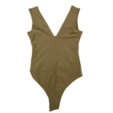Intimately Free People Womens Deep V-Neck Thong Bodysuit Tan Olive Size XS