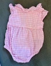 Baby Infant Girls Pink Gingham Check Pattern Romper, 0-3 Months, VGC