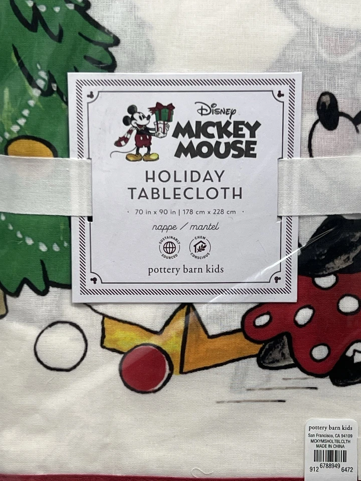 Pottery Barn Kids Disney Mickey Minnie Mouse Holiday Christmas Tablecloth - Image 2 of 4