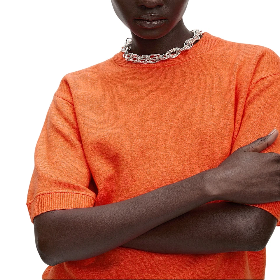 M&S Womens Air Yarn Jumper Crew Neck Short Sleeve Sweatshirt Knitted Winter Tops - Image 3 of 4