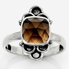 Faceted Smoky Quartz - Brazil 925 Sterling Silver Ring s.8.5 Jewelry R-1104