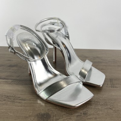 ASOS Design Wide Fit Barely There Heeled Sandals Size 3 UK 5 US Silver