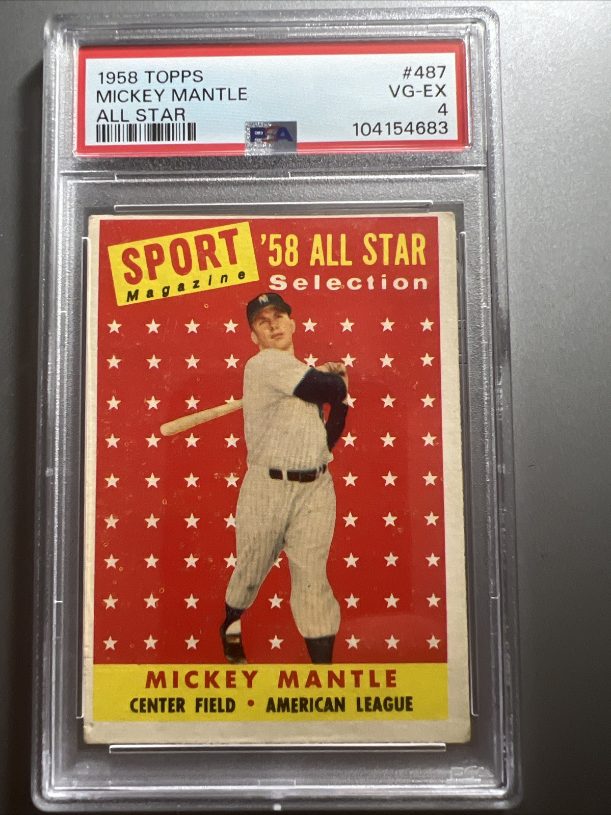 1958 Topps Sport Magazine '58 All Star Selection Mickey Mantle #487 PSA 4 VG-EX