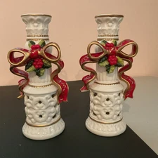 Holliday Home Accents Red Ribbon Candlesticks Set Of 2