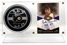 BOBBY CLARKE PHILADELPHIA FLYERS SIGNED OFFICIAL NHL GAME PUCK AND SIGNED CARD