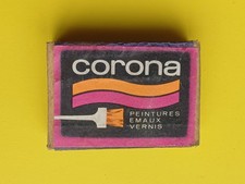 Ancienne boîte d'allumettes en bois (pleine) : Peintures Emaux Vernis CORONA
