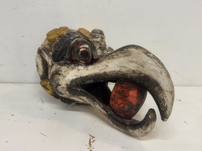 Balinese White Garuda Bird Wooden Mask w/ Egg Hand Carved Wall Art Hanging