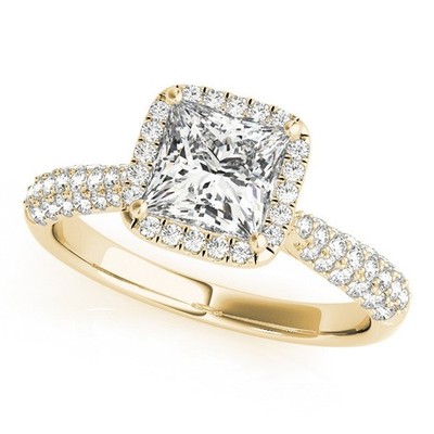 Princess Lab Grown Diamond Square Halo Engagement Ring VS F 1.10-1.85Ct 14K Gold