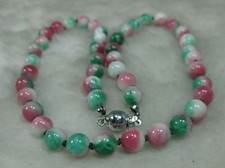 uroczy! 10mm Wielokolorowy kwiat brzoskwini Jadeit kamień szlachetny naszyjnik z koralików 18 "