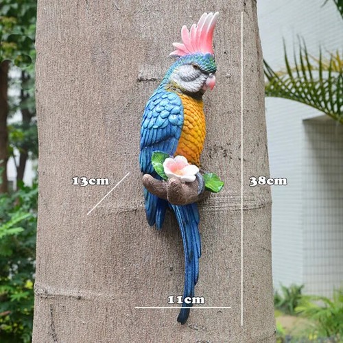 Resin Parrot Statue Wall Mounted Outdoor Garden Tree Decoration Animal Sculpture - Picture 24 of 44