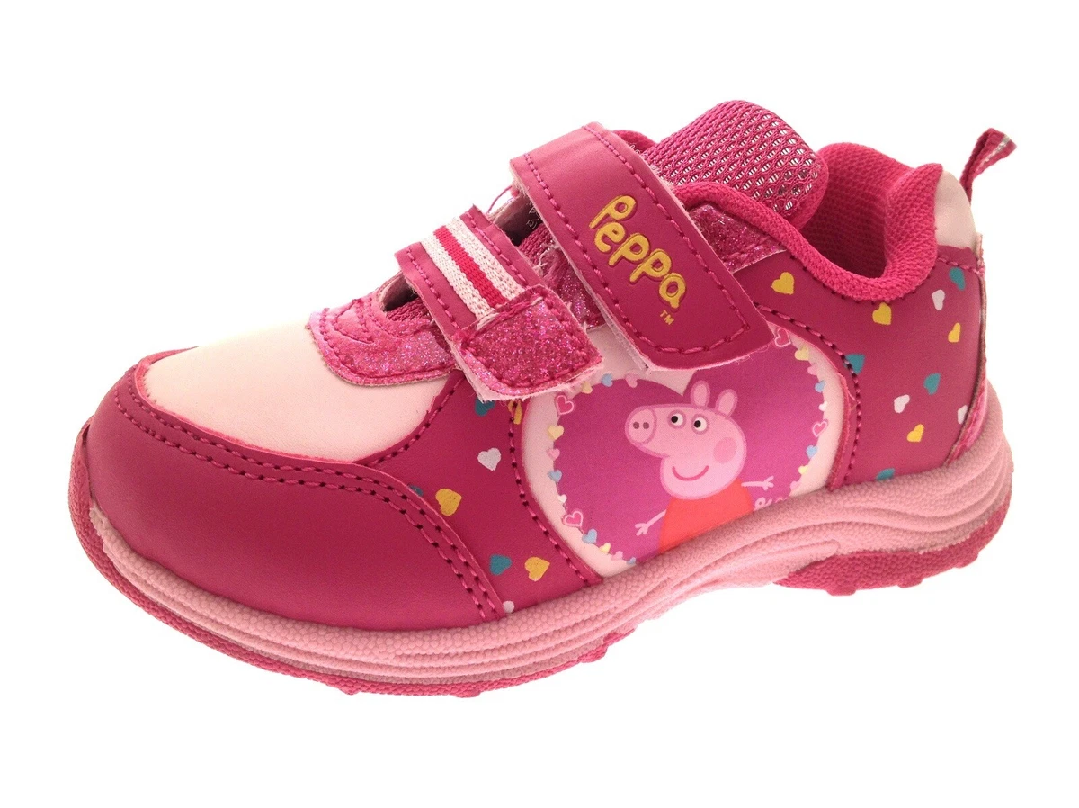 Girls Peppa Pig Pink Glitter Trainers Adjustable Straps Flat Sports Shoes Kids