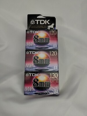 TDK 8mm 120 MP Premium Camcorder Video Blank Tapes 120MP Sealed 3-Pack