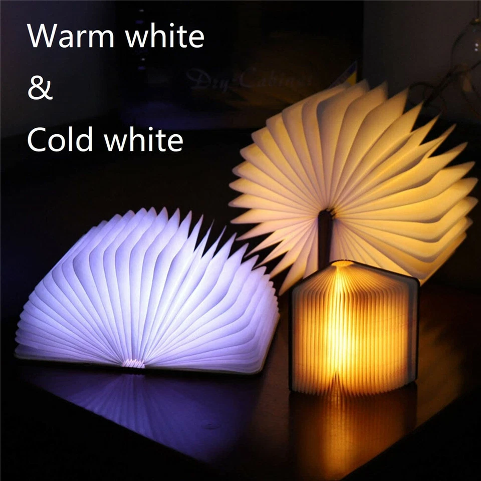 Novelty Portable Folding Wooden Book Lamp USB Rechargeable Desk Night Light New - Image 2 of 4
