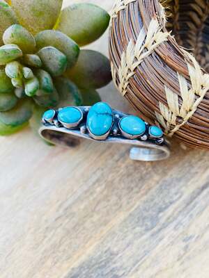 Vintage Navajo Turquoise & Sterling Silver Five Stone Cuff