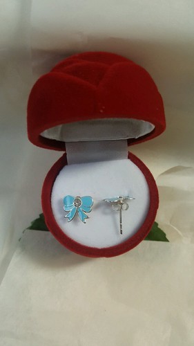 Kids Earrings - 925 Sterling Silver with a blue tone Enamel bow - Afbeelding 3 van 3