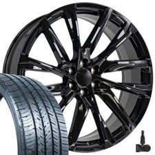 26 Inch 4875 Gloss Black Rims 29530 Tires Tpms Fit Silverado Tahoe Suburban