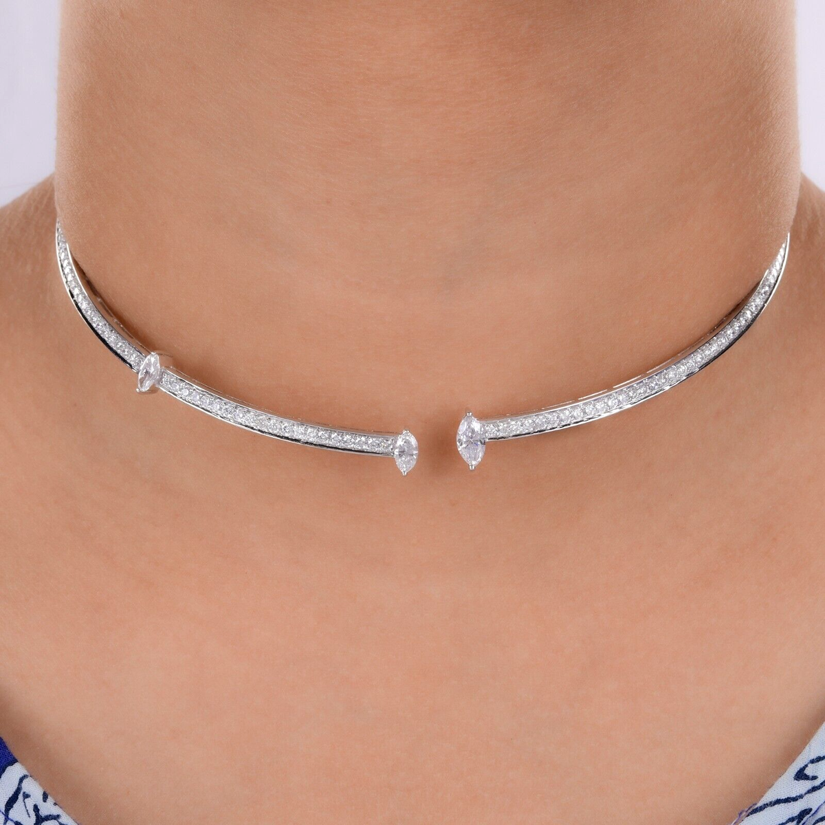 3.80 Ct Natural SI/H Diamond Wedding Choker Front Open Necklace