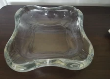 Vintage Mid-Century 7" Square X 2 1/4" Heavy Glass Ashtray Large