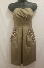 The Limited Fit N Flare Dress Sz 0 Brown Taupe Strapless Pleated Back Zip