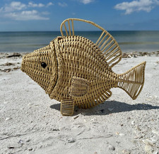 Wicker Fish Purse Handmade Vintage 50s Novelty Style Figural Handbag Rockabilly